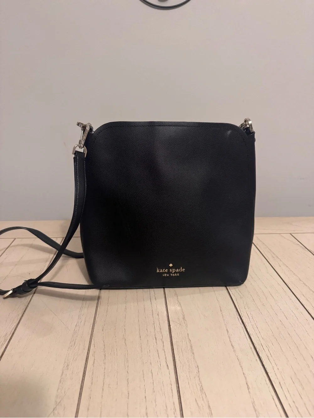 kate spade Black Pebbled Leather Crossbody with Gold Logo